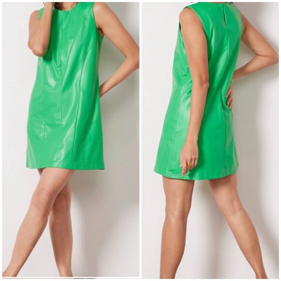 Amanda Uprichard New York Harlow Faux Leather Mini Dress in Green Size M - Picture 1 of 16